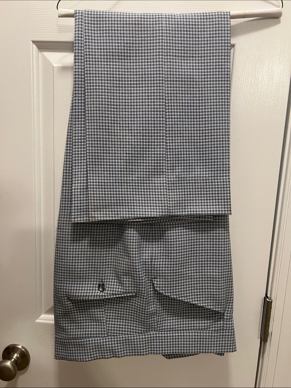Men's Vintage Light Blue Micro-Gingham Dress Pants